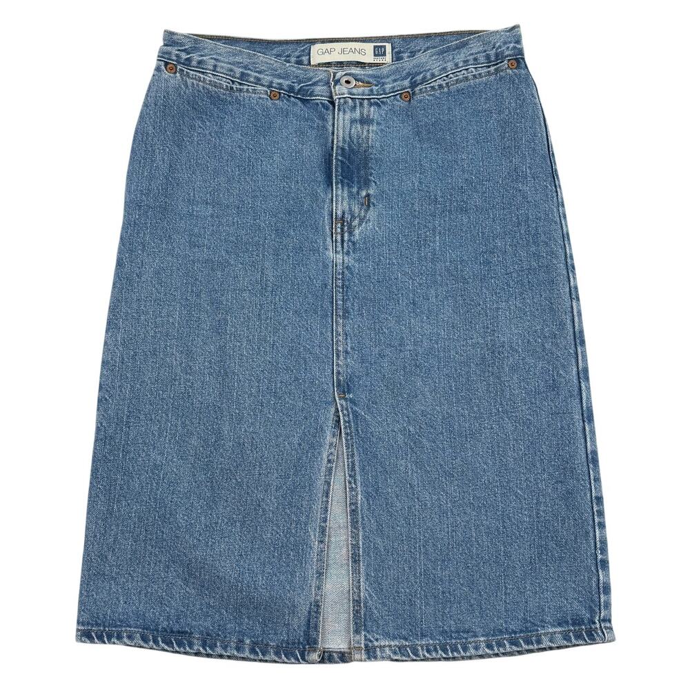 Vintage Gap Jeans Rivet Skirt Blue Cotton Denim Size 8 Y2K 90s Minimal Preppy